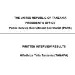 Matokeo ya Usaili Tanzania National Parks (TANAPA) Interview Results tanapa- PDF Check Out