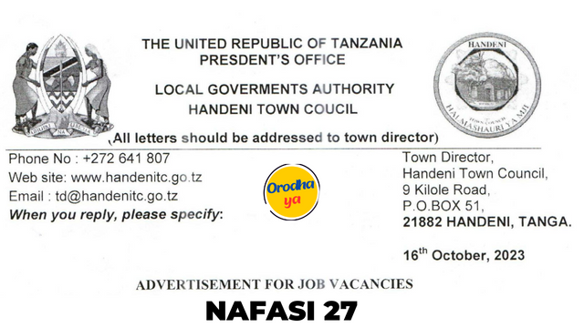 Nafasi za kazi Handeni Town Council, Shirika La THPS- 27 Various 'Posts'