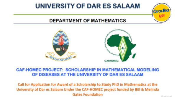 University Of Dar Es Salaam (UDSM), Award of a Scholarship (CAF-HOMEC) Call for Application