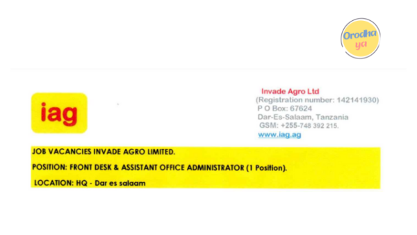 Front desk and Office administrator Jobs at Invade Agro ltd For January 2024