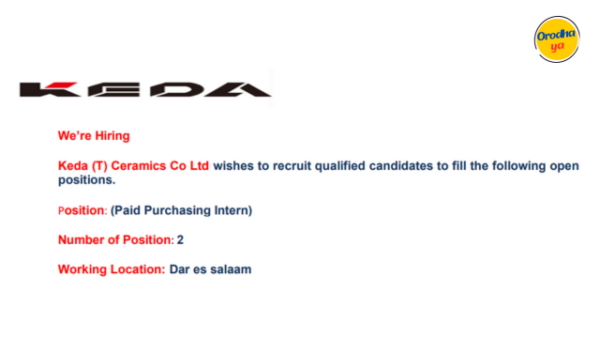 Paid Purchasing Intern Jobs at Keda (T) Ceramics Co Ltd :Deadline: January 5, 2023