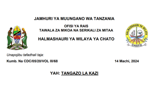 Nafasi za kazi Mtendaji wa Kijiji at Chato District Council